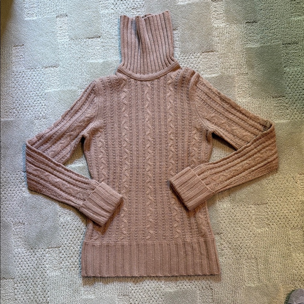 Express Cable Knit Turtleneck Sweater with gold thread